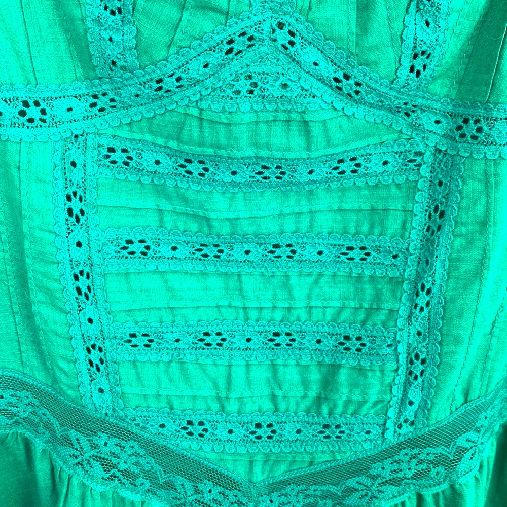 💚Free People💚Victorian Dreams Emerald Lace Eyelet Corset Dress - Picture 6 of 10